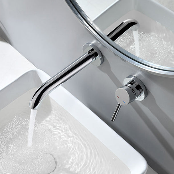 Low Arc Sink Faucet Wall Mounted 2 Holes Single Lever Handle Bathroom Sink Faucet