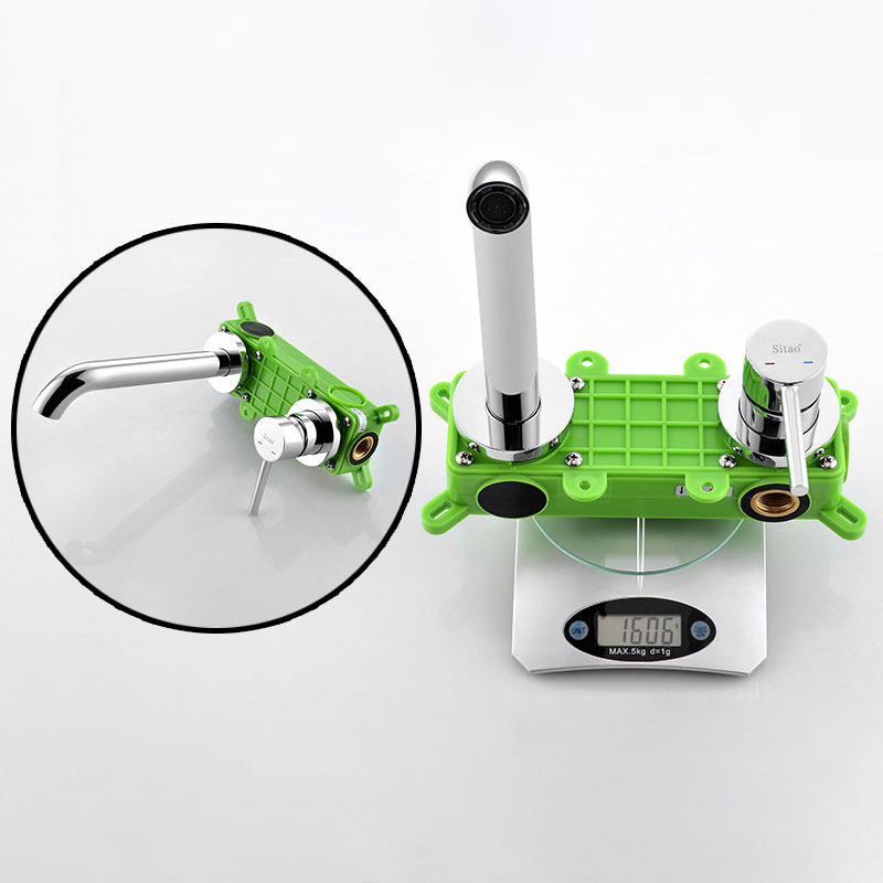 Low Arc Sink Faucet Wall Mounted 2 Holes Single Lever Handle Bathroom Sink Faucet