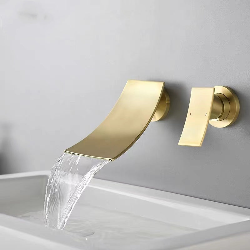 Single Lever Handle Bathroom Faucet 2 Holes Wall-Mounted Waterfall Spout Sink Faucet
