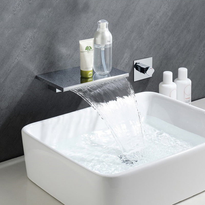 Single Lever Handle Bathroom Faucet 2 Holes Wall-Mounted Waterfall Spout Sink Faucet
