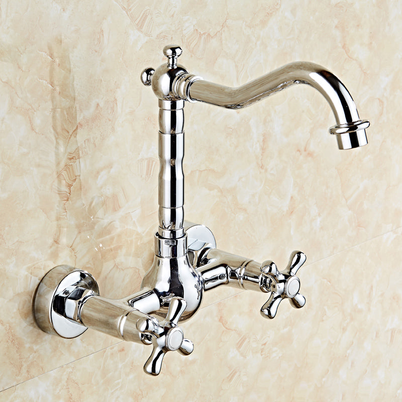 Industrial Wall Mounted Bathroom Faucet Cross Handles Lavatory Faucet