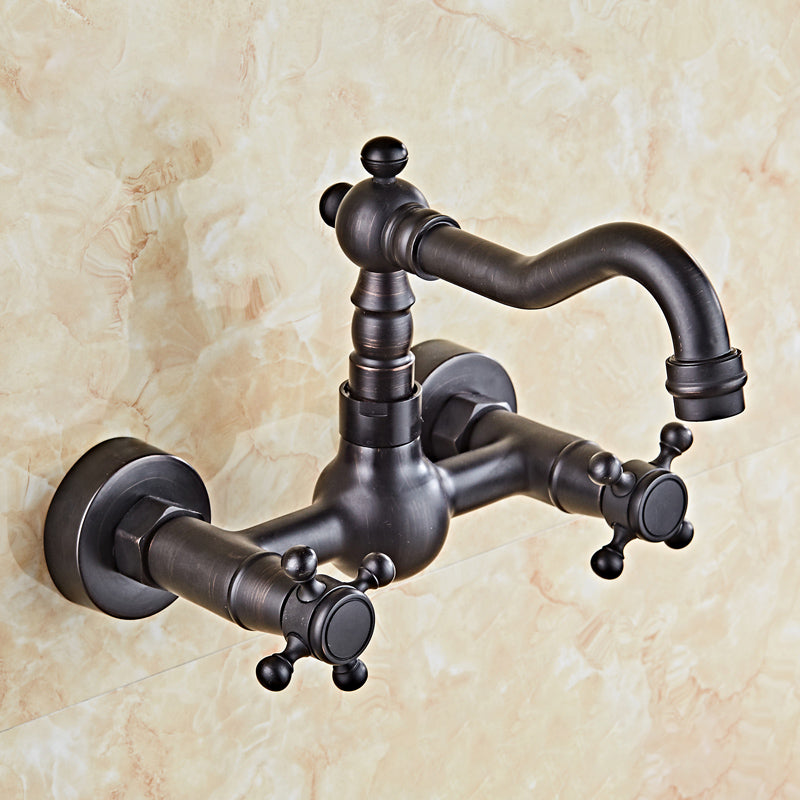 Industrial Wall Mounted Bathroom Faucet Cross Handles Lavatory Faucet