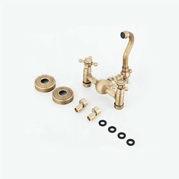 Industrial Wall Mounted Bathroom Faucet Cross Handles Lavatory Faucet