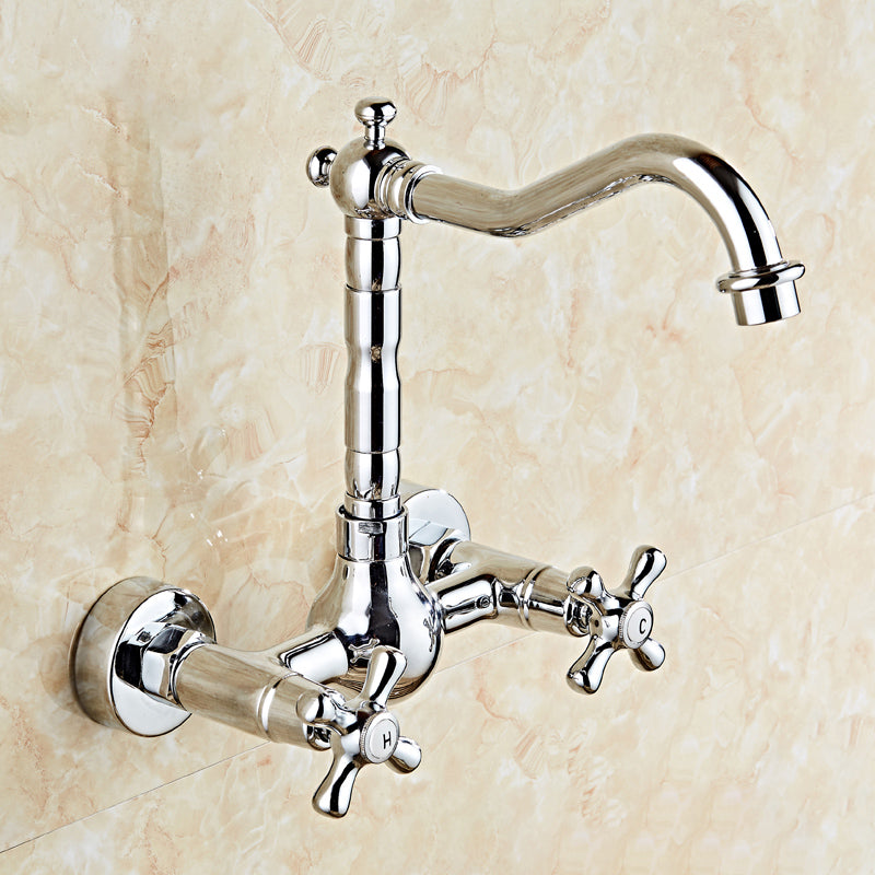 Industrial Wall Mounted Bathroom Faucet Cross Handles Lavatory Faucet