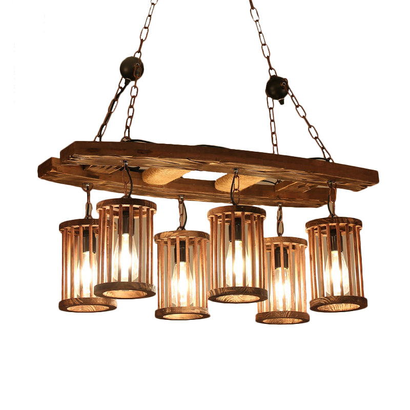 Cylindre d'usine Hanging Island Light 6-Light Wood Pendant Pendants avec échelle Déco