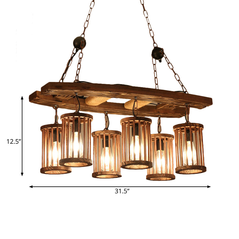 Cylindre d'usine Hanging Island Light 6-Light Wood Pendant Pendants avec échelle Déco