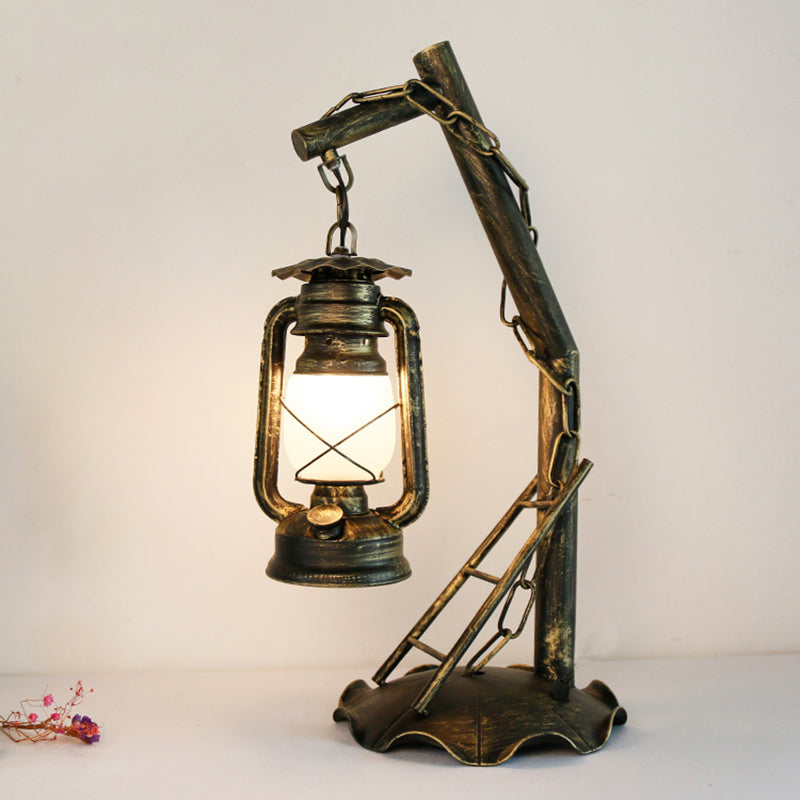 Lampada da tavolo in vetro opale Vintage 1 scrivania camera da letto in ottone con braccio angolato in metallo