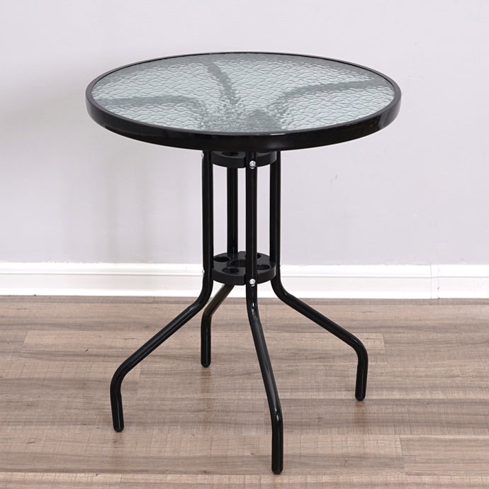 Glass Patio Table Industrial Scratch Resistant Dining Table with Black Base