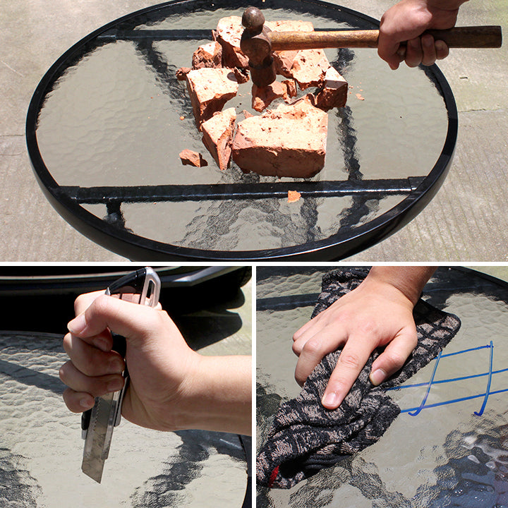 Glass Patio Table Industrial Scratch Resistant Dining Table with Black Base