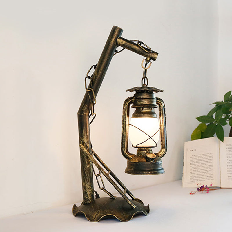 Lampada da tavolo in vetro opale Vintage 1 scrivania camera da letto in ottone con braccio angolato in metallo