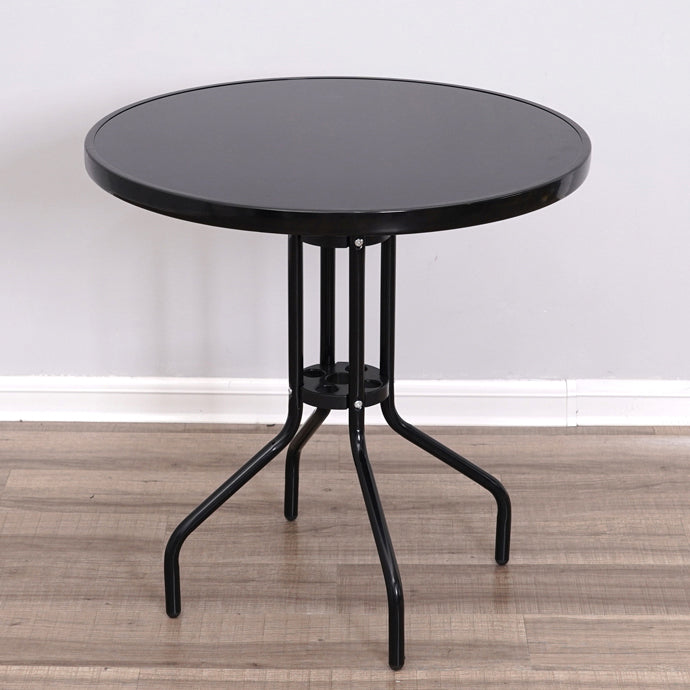 Glass Patio Table Industrial Scratch Resistant Dining Table with Black Base