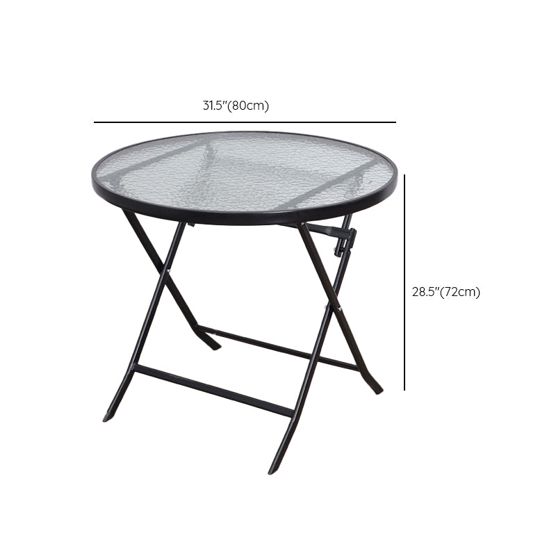 Glass Patio Table Industrial Scratch Resistant Dining Table with Black Base