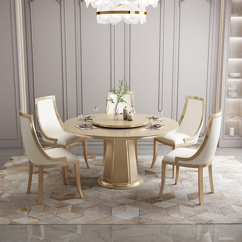 Contemporary 1/2/5/6/7 Pieces Furniture Round Solid Wood Dining Set in Brown