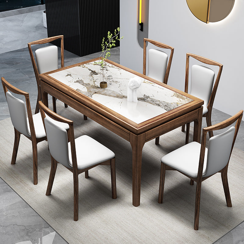 Contemporary 1/2/7 Pieces Dining Room Set Rectangle Stone Furniture in White