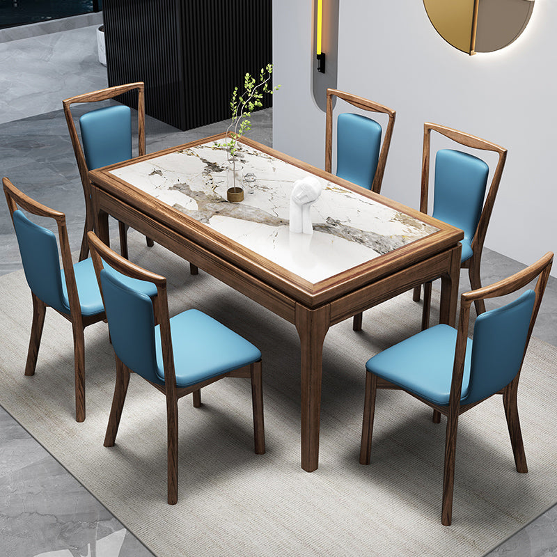 Contemporary 1/2/7 Pieces Dining Room Set Rectangle Stone Furniture in White