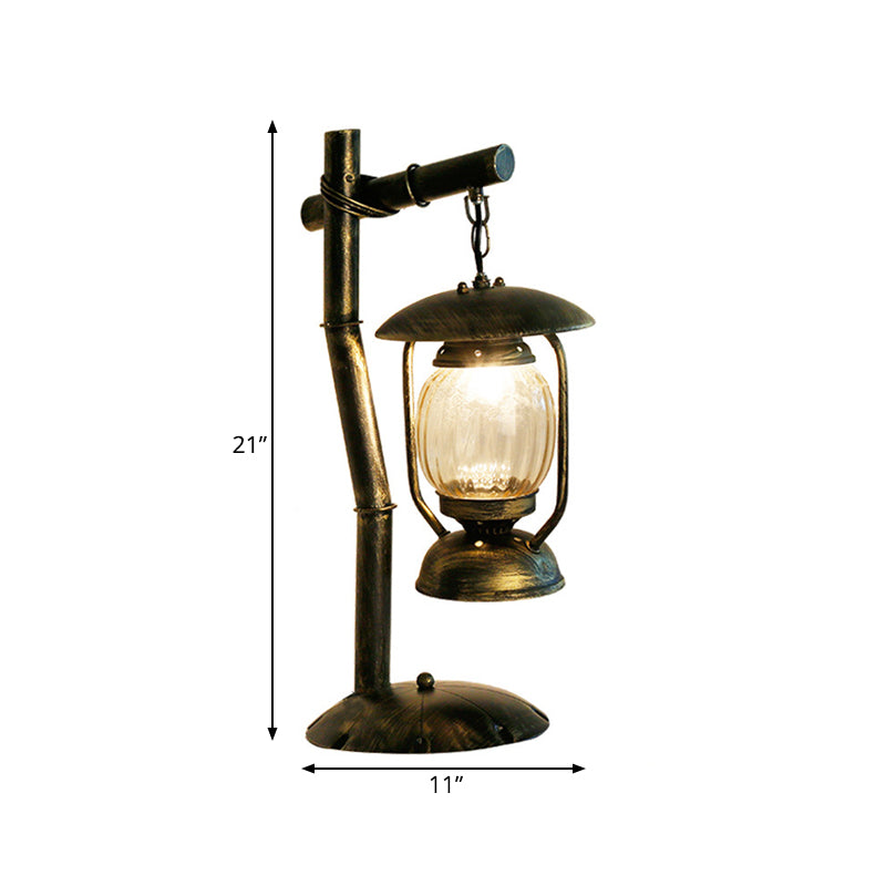 Kerosene Bedroom Desk Light Factory Clear Glass 1 Light Brass Finish Table Lighting with Metal Angled Arm