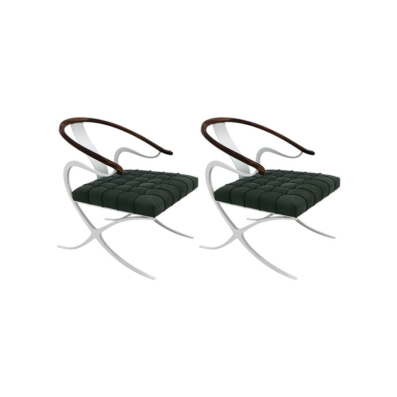 Leather Dining Chairs Nordic Style Open Back Arm Chair with Metal Base