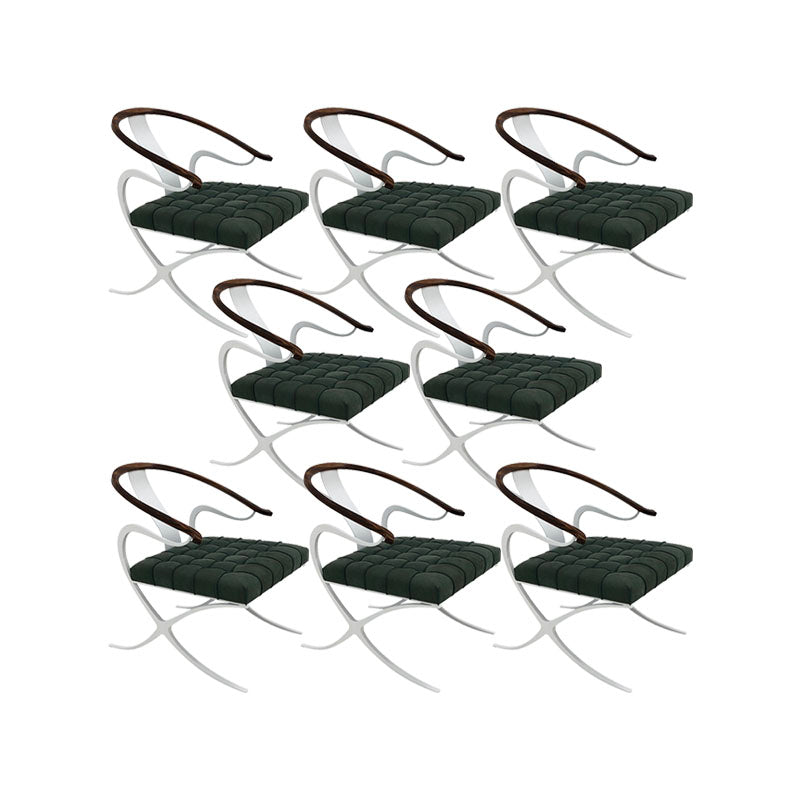 Leather Dining Chairs Nordic Style Open Back Arm Chair with Metal Base