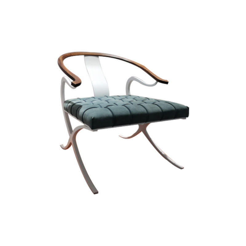 Leather Dining Chairs Nordic Style Open Back Arm Chair with Metal Base