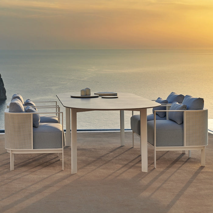 Tropical Outdoor Loveseat Gray Fabric Cushion UV Resistant Water Resistant