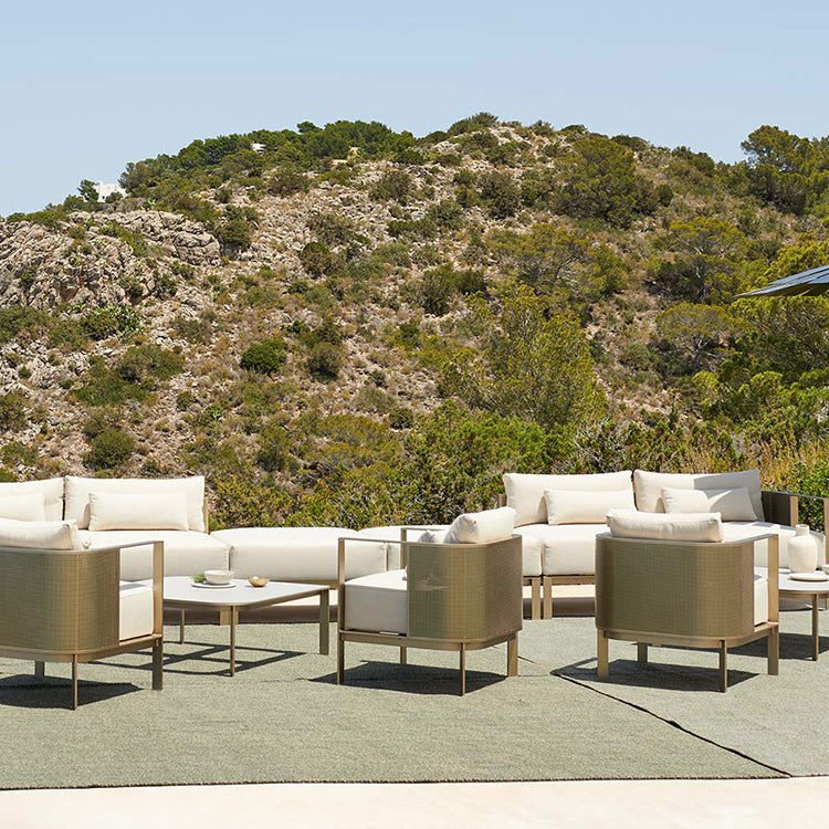 Tropical Outdoor Loveseat Gray Fabric Cushion UV Resistant Water Resistant