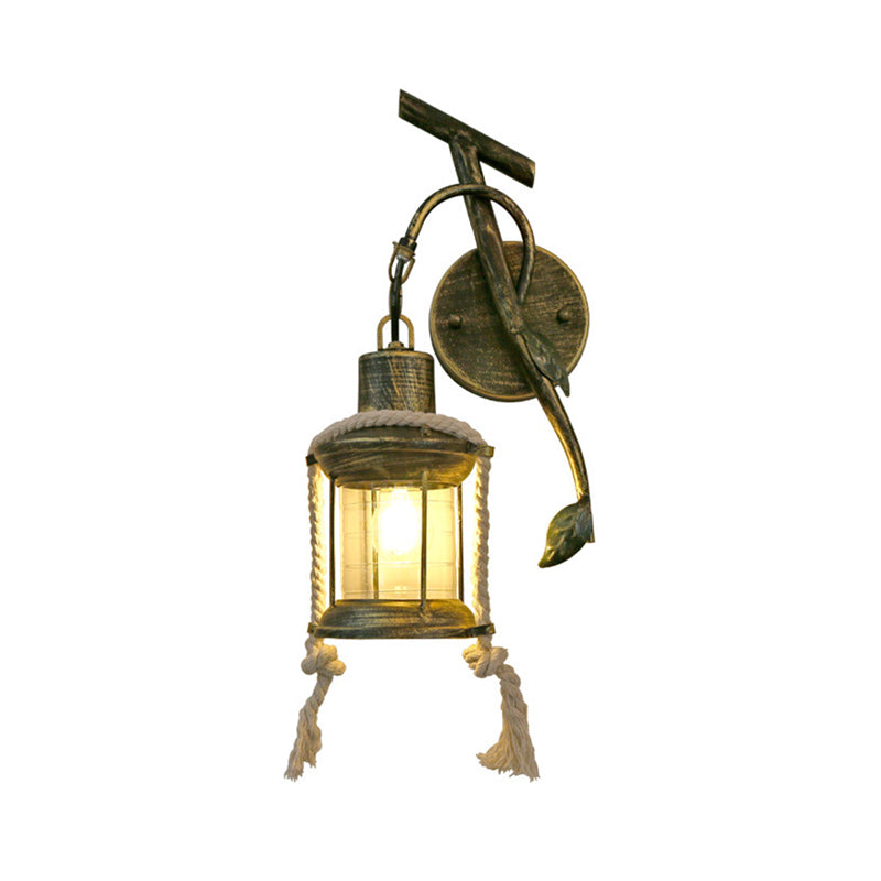 Brass 1 Light Wall Mount Lighting Warehouse Metallic Kerosene Wall Light Sconce with Leaf Design