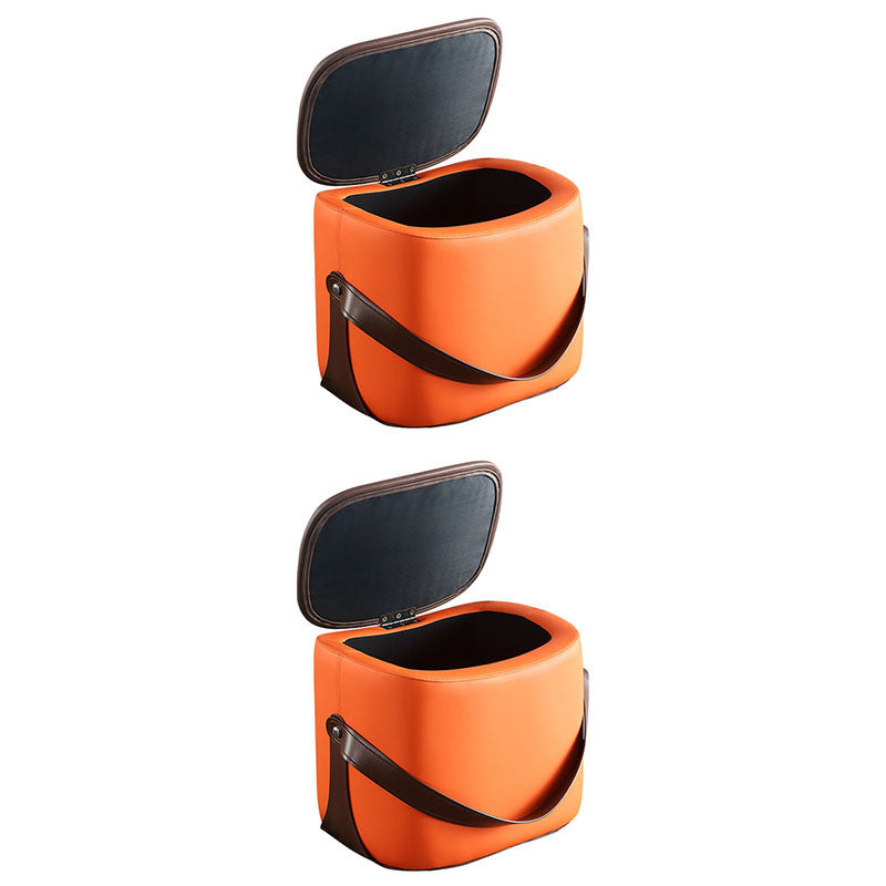 Contemporary Rectangle Shape Ottoman Faux Leather Upholstered Pouf