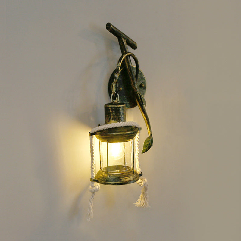 Brass 1 Light Wall Mount Lighting Warehouse Metallic Kerosene Wall Light Sconce with Leaf Design