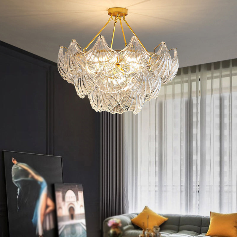 Modern Metal Pendant Light Shell Shape Island Light with Glass Shade for Living Room