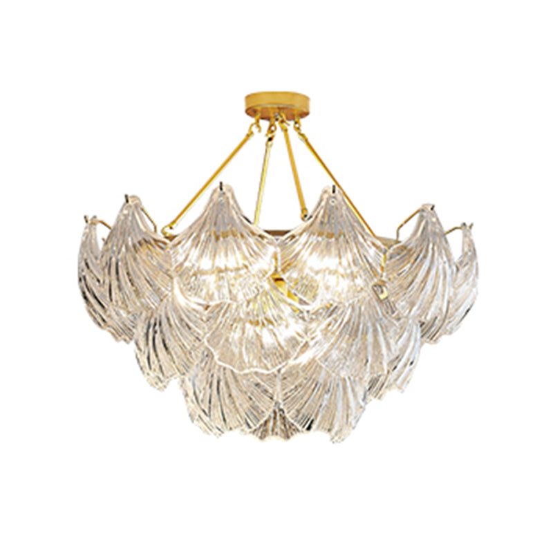 Modern Metal Pendant Light Shell Shape Island Light with Glass Shade for Living Room