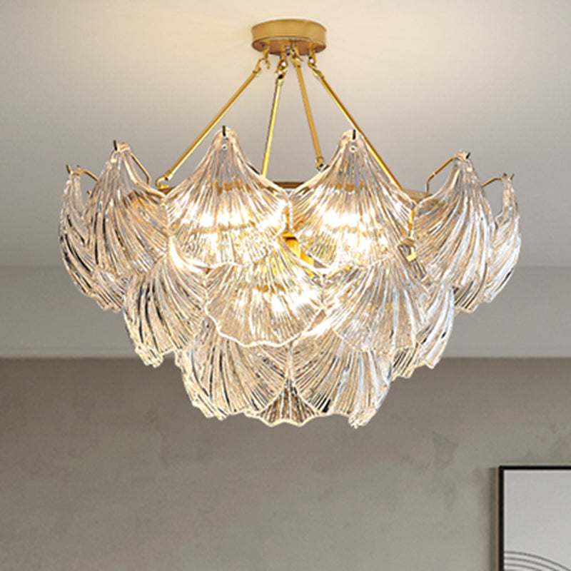 Modern Metal Pendant Light Shell Shape Island Light with Glass Shade for Living Room