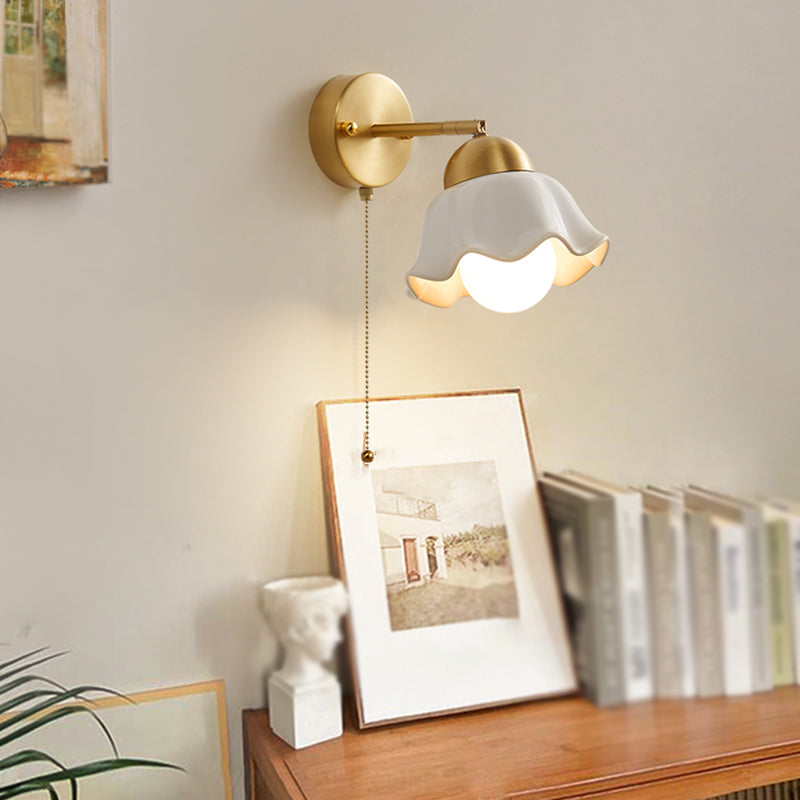 Contemporary Metal Wall Sconce Lighting Ceramics Shade Wall Lamp for Bedroom