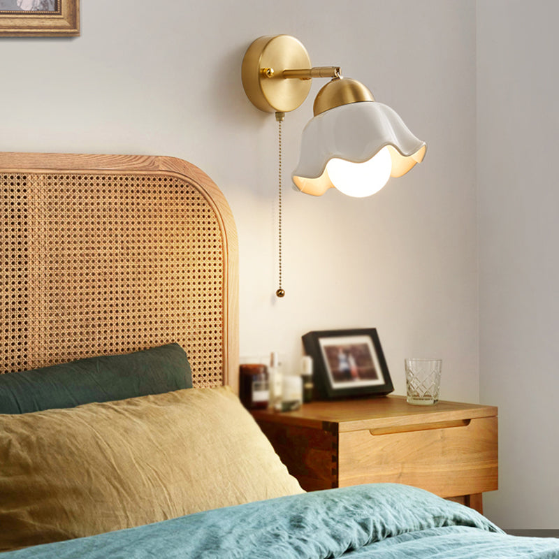 Contemporary Metal Wall Sconce Lighting Ceramics Shade Wall Lamp for Bedroom