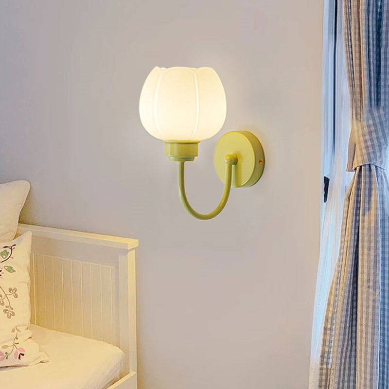 Contemporary 1-Light Wall Sconce Lighting Glass Shade Wall Lamp for Bedroom