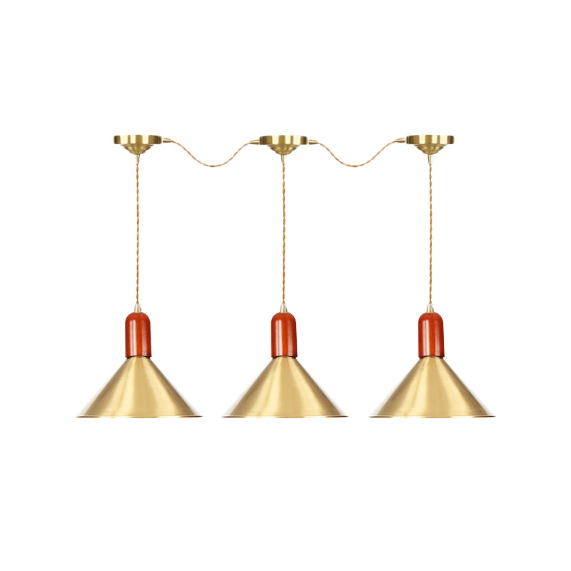 Metallic Gold Finish Multi-Light Pendant Conical 3/5/7 Lights Industrial Tandem Hanging Ceiling Lamp