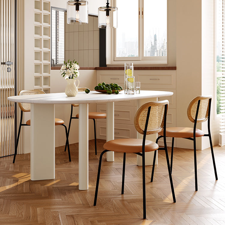 White Oval Dinette Table for Dining Room Stone Top Dining Table