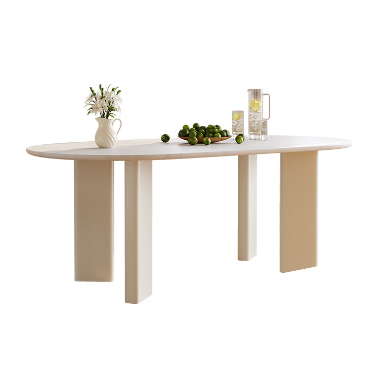White Oval Dinette Table for Dining Room Stone Top Dining Table
