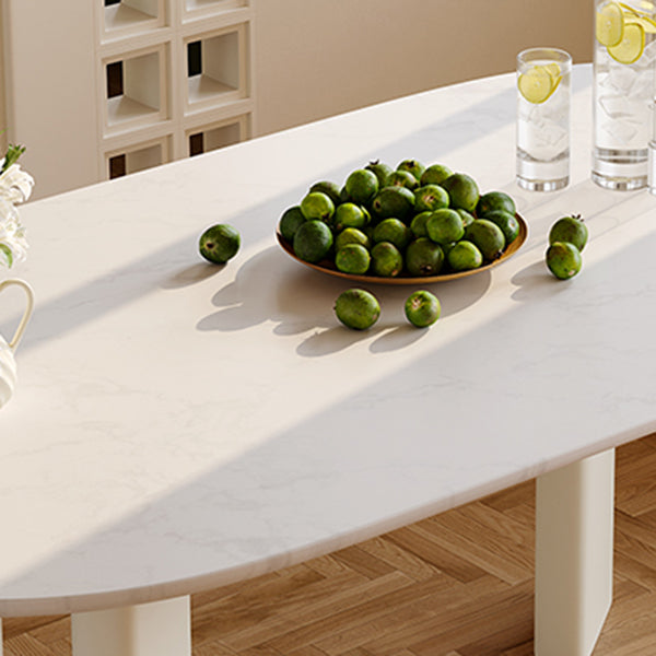 White Oval Dinette Table for Dining Room Stone Top Dining Table