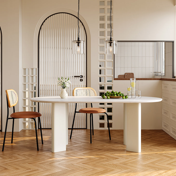 White Oval Dinette Table for Dining Room Stone Top Dining Table