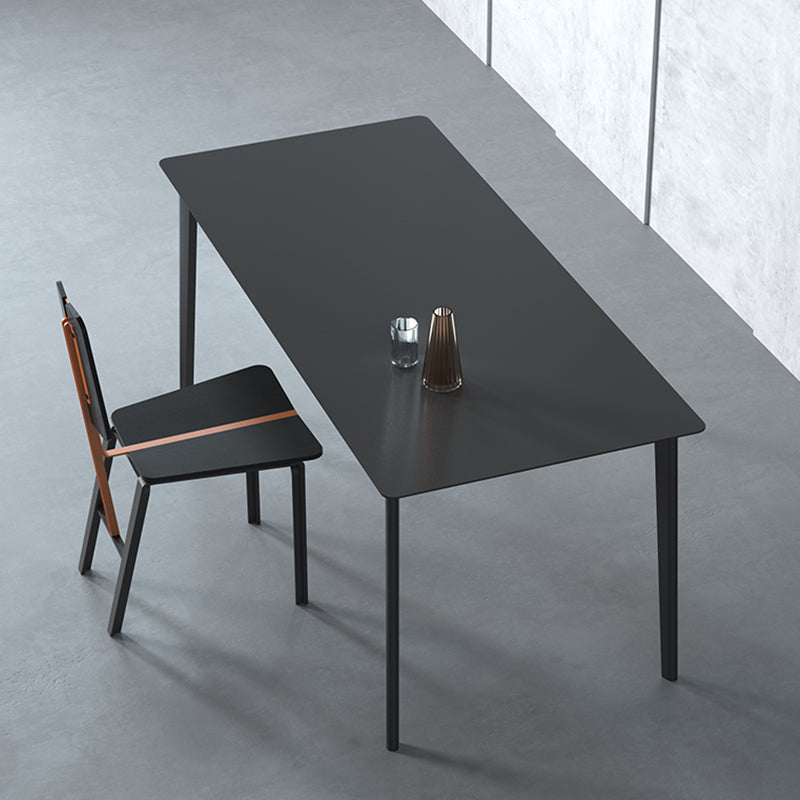 Metal Modern Dinette Table with 4 Legs Black Stone Top Dining Table