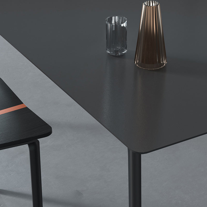 Metal Modern Dinette Table with 4 Legs Black Stone Top Dining Table