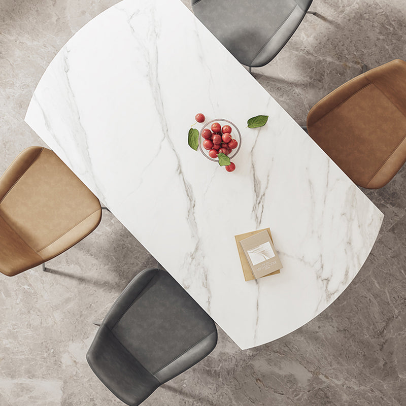 White Stone Dining Table Set with Leather Chairs 3/5 Pcs Modern Dinette Set