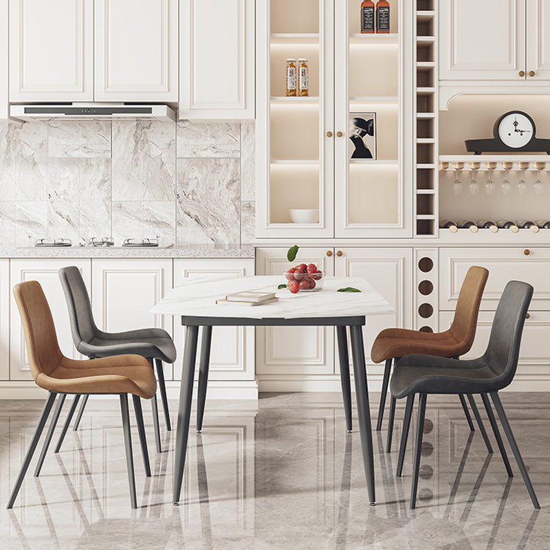 White Stone Dining Table Set with Leather Chairs 3/5 Pcs Modern Dinette Set