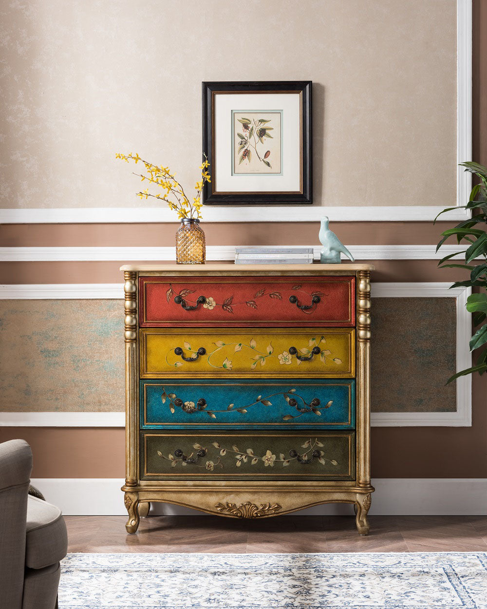 Traditional Vertical Dresser Wooden Storage Bachelor Chest for Bedroom