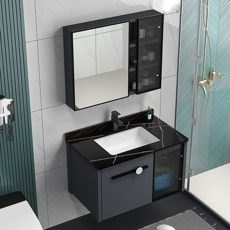 Rectangular Single Bathroom Vanity Modern Dark Gray Metal Base Vanity Set