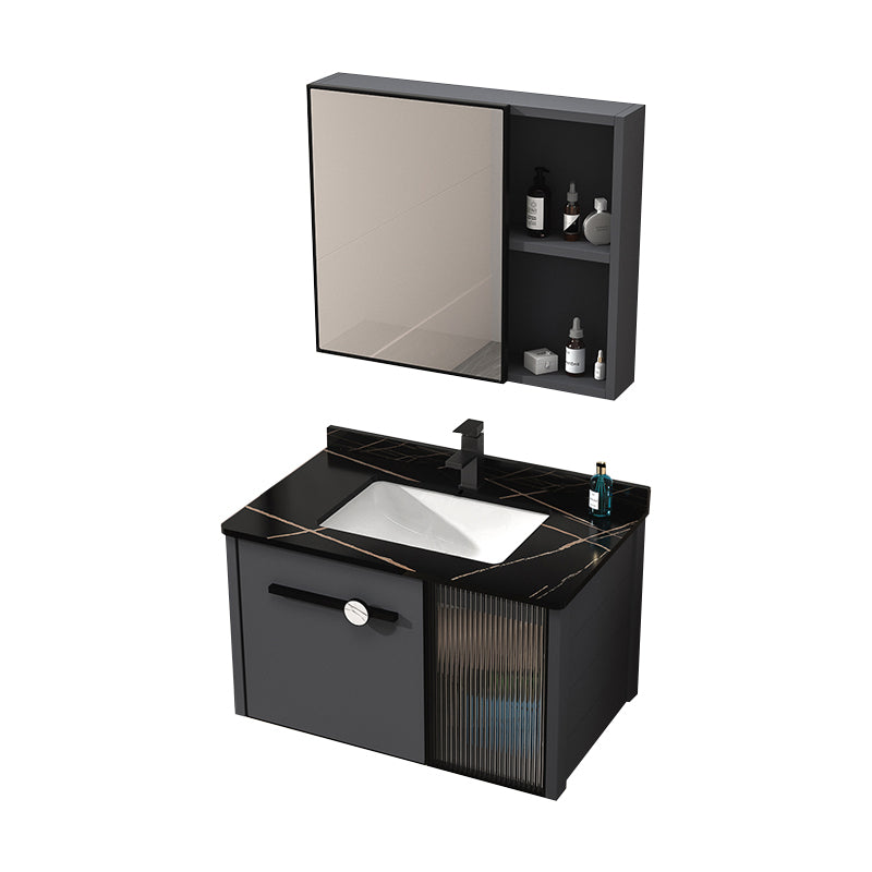 Rectangular Single Bathroom Vanity Modern Dark Gray Metal Base Vanity Set