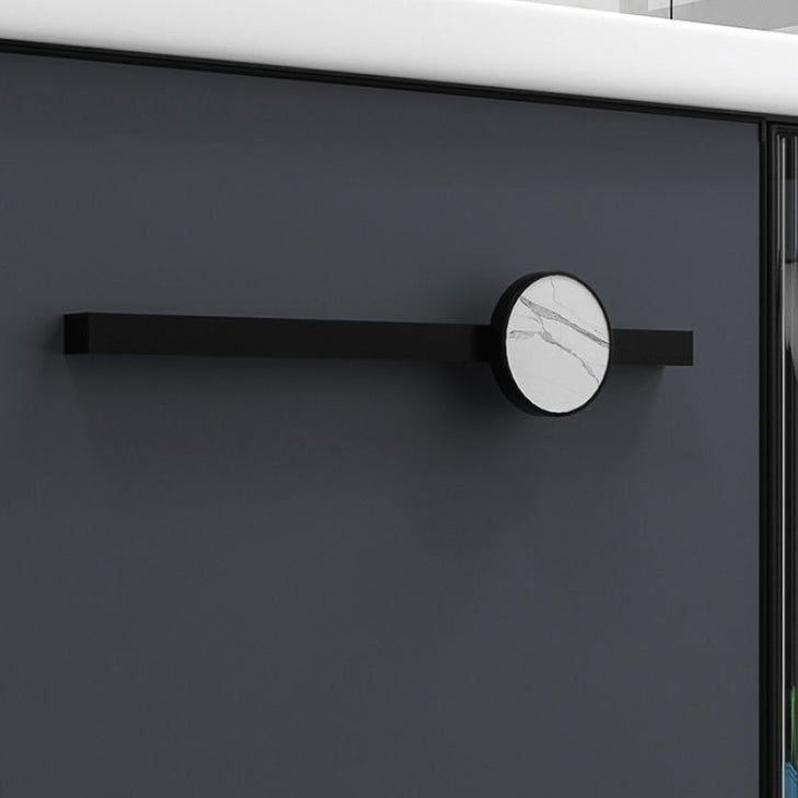 Rectangular Single Bathroom Vanity Modern Dark Gray Metal Base Vanity Set