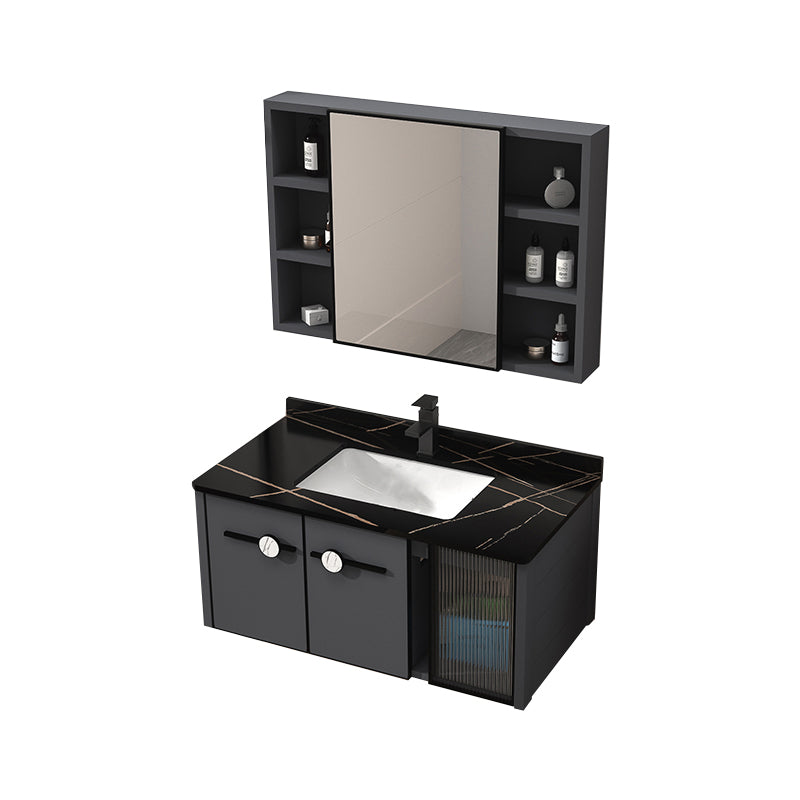 Rectangular Single Bathroom Vanity Modern Dark Gray Metal Base Vanity Set