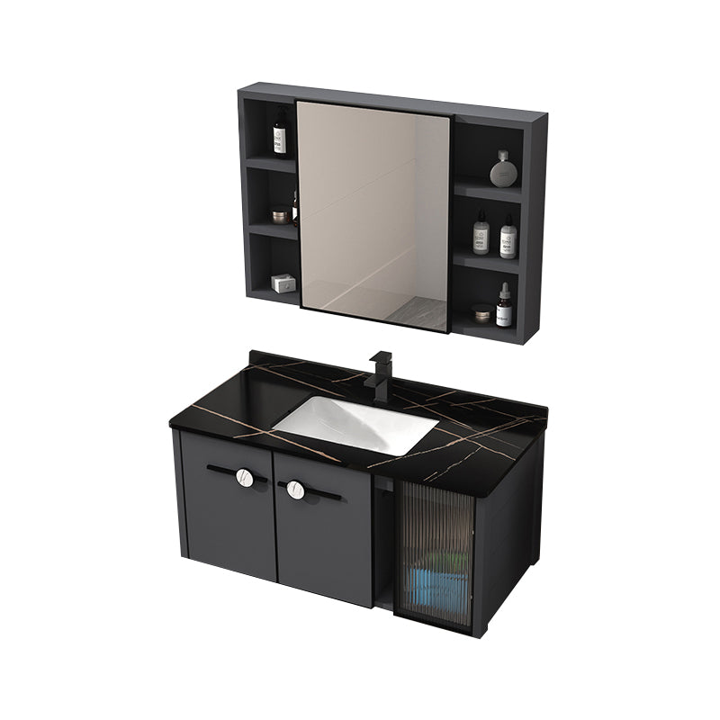 Rectangular Single Bathroom Vanity Modern Dark Gray Metal Base Vanity Set