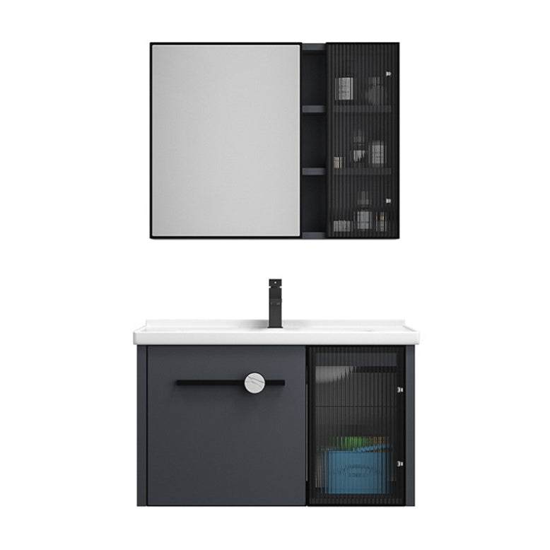 Rectangular Single Bathroom Vanity Modern Dark Gray Metal Base Vanity Set
